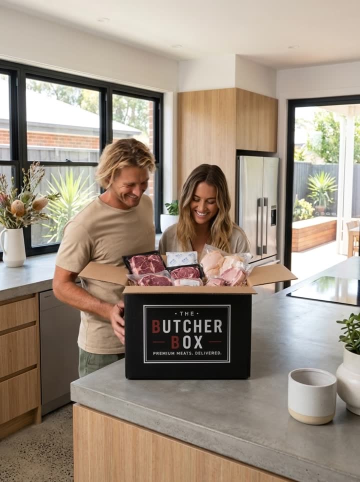 A Perth family unboxing their weekly Butcher Box delivery