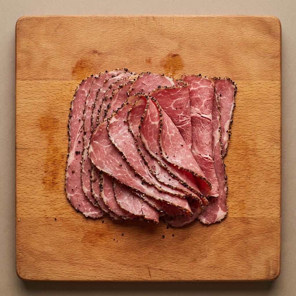 House-cured beef pastrami from THE BUTCHER BOX — halal certified charcuterie